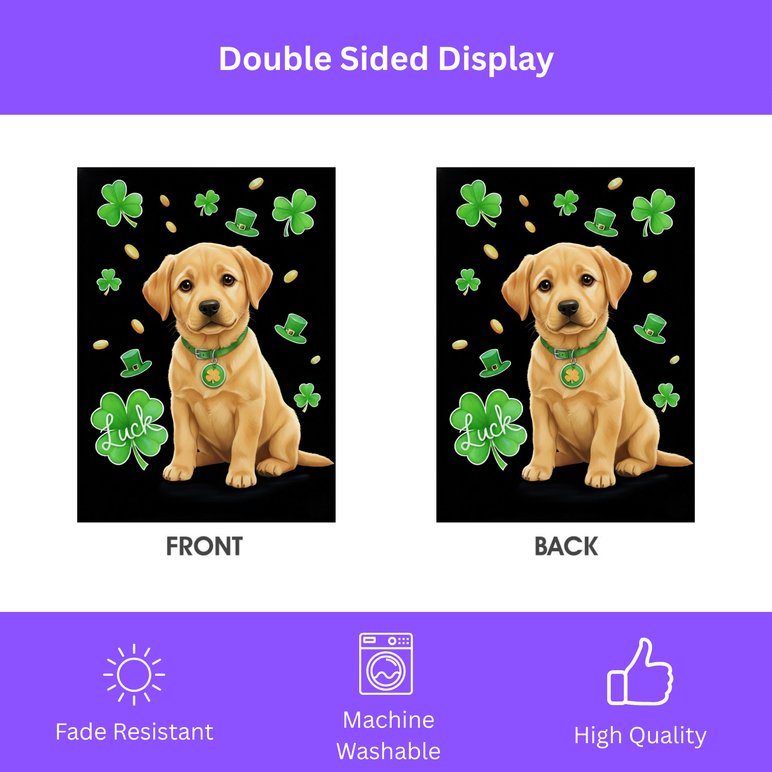 Luck Yellow Labrador Retriever Puppy St. Patrick's Day Garden Flag - double-sided design - Dragonfire Gardens