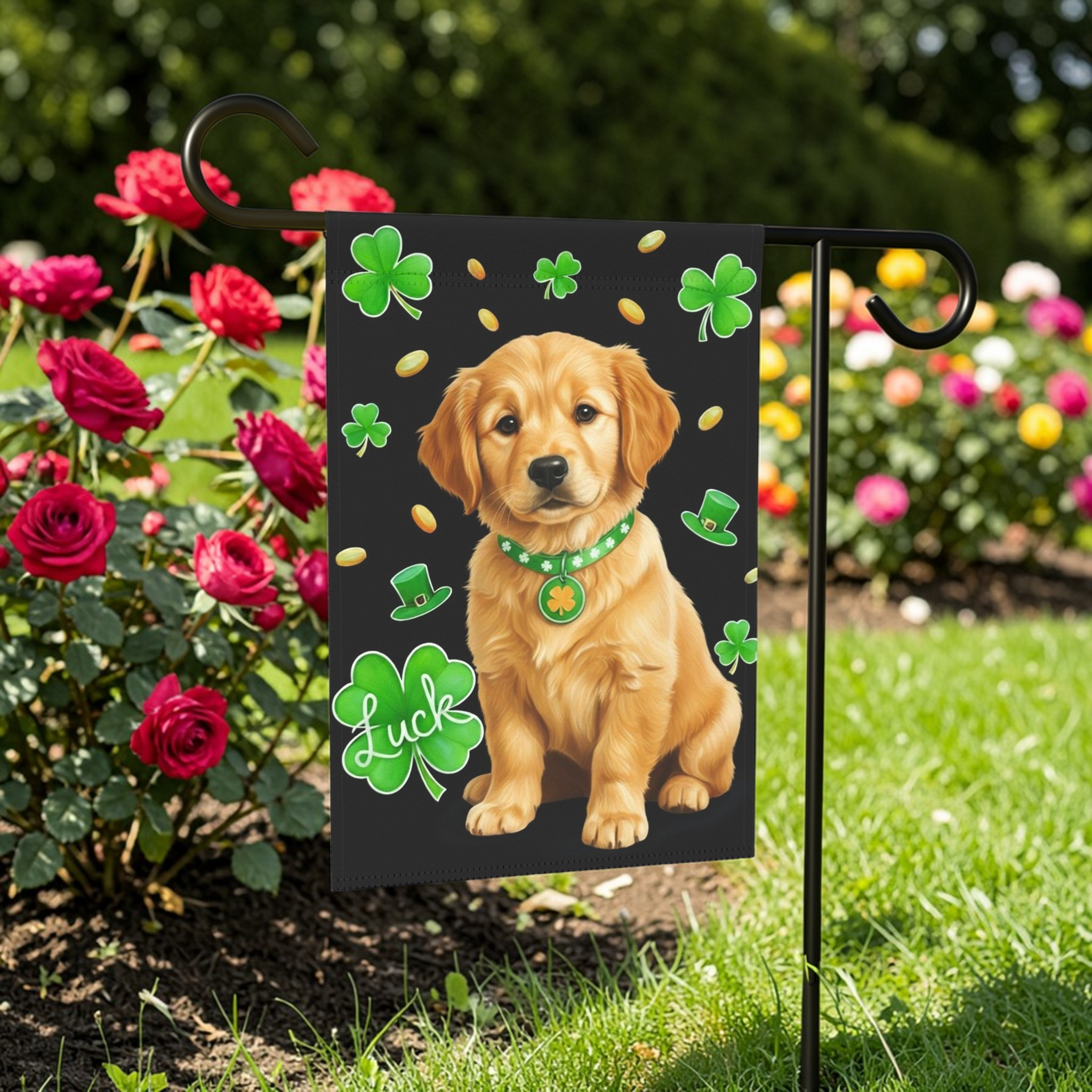 Luck Golden Retriever Puppy St. Patrick's Day Garden Flag