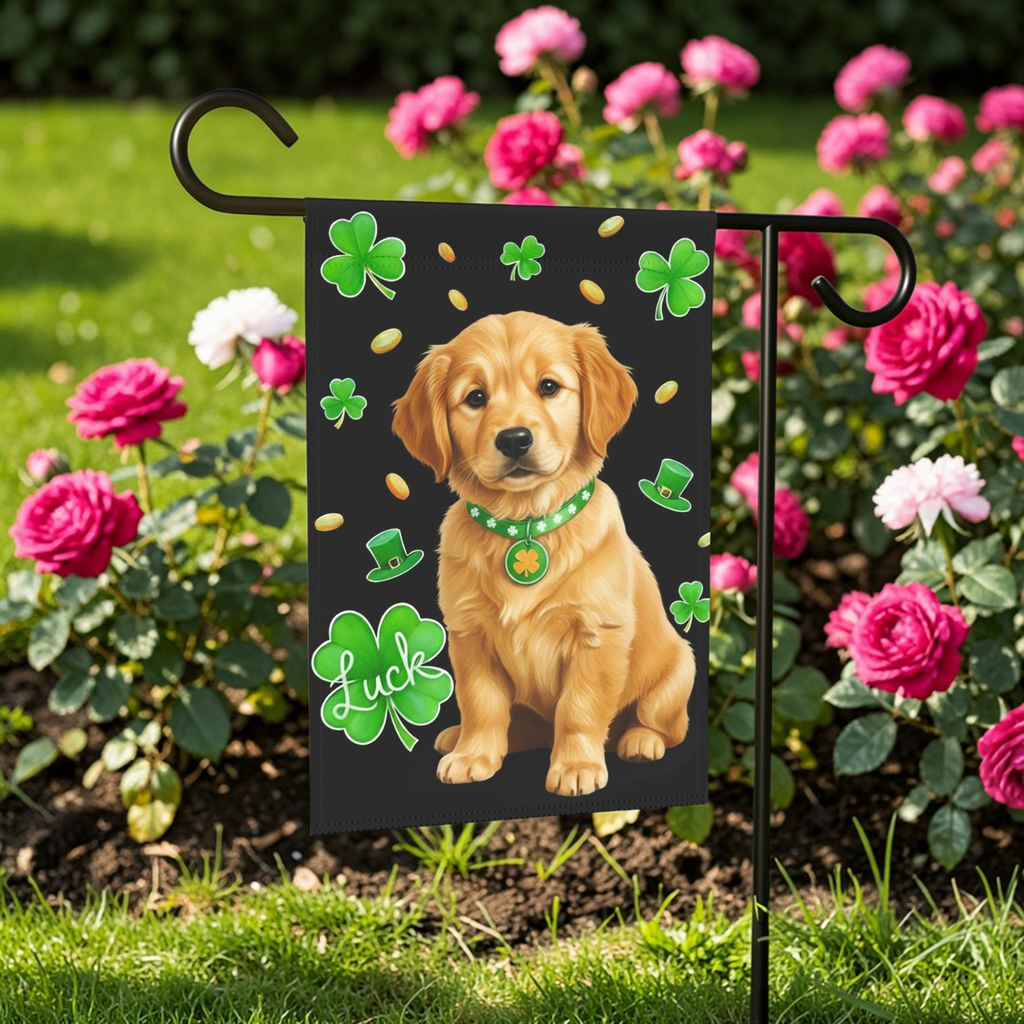 Luck Golden Retriever Puppy St. Patrick's Day Garden Flag