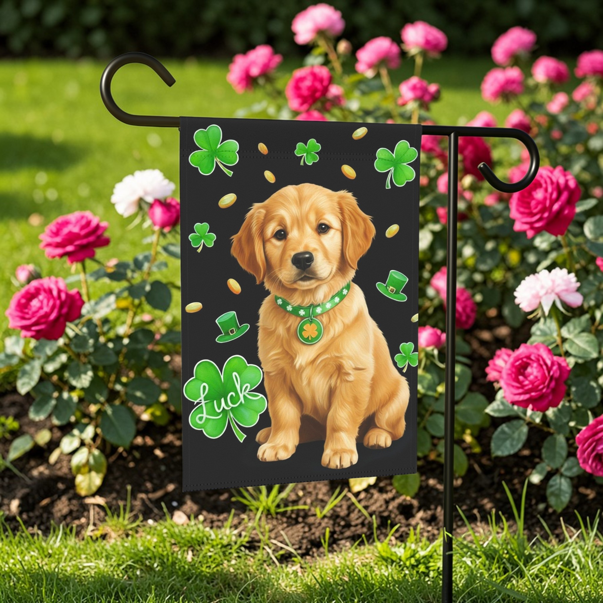 Luck Golden Retriever Puppy St. Patrick's Day Garden Flag