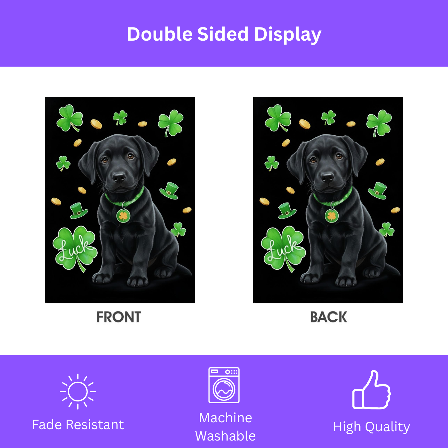 Luck Black Labrador Retriever Puppy St. Patrick's Day Garden Flag - double-sided design - Dragonfire Gardens