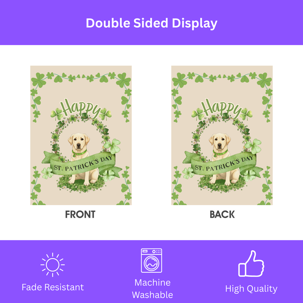Happy St. Patrick's Day Yellow Labrador Retriever Garden Flag - double-sided design - Dragonfire Gardens