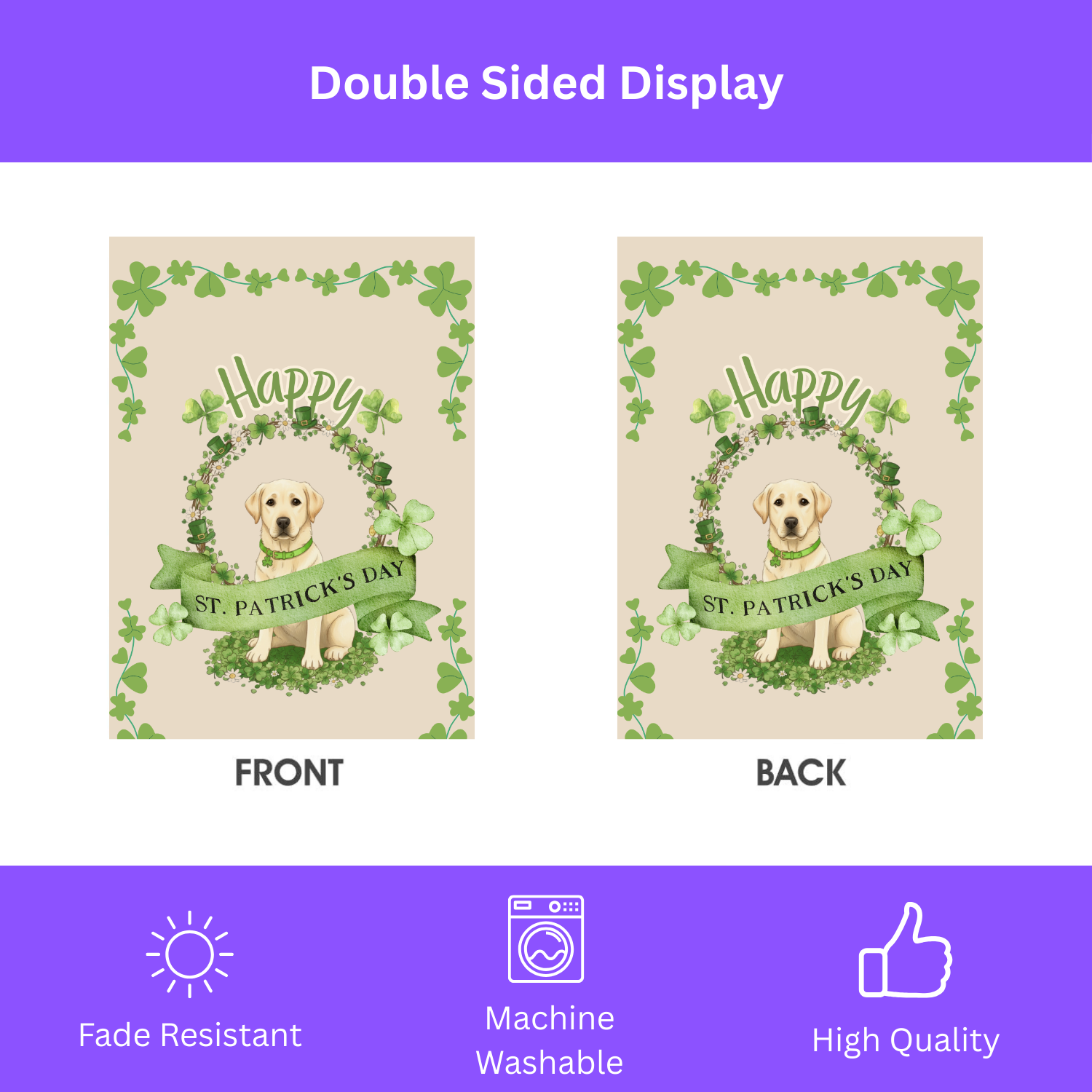 Happy St. Patrick's Day Yellow Labrador Retriever Garden Flag - double-sided design - Dragonfire Gardens