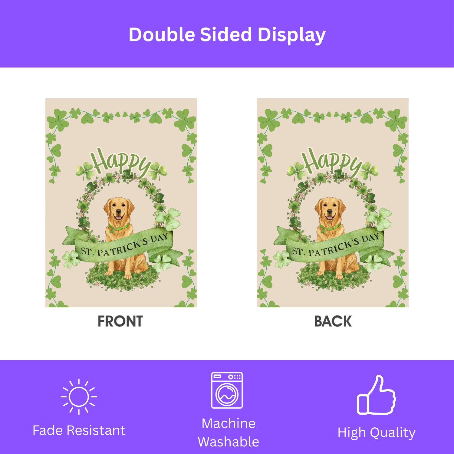Happy St. Patrick’s Day Golden Retriever Garden Flag