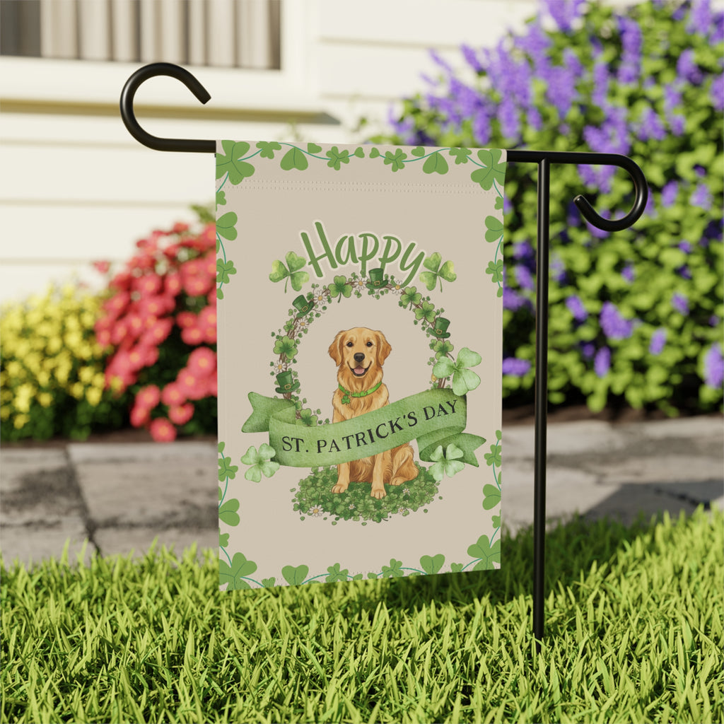 Happy St. Patrick’s Day Golden Retriever Garden Flag