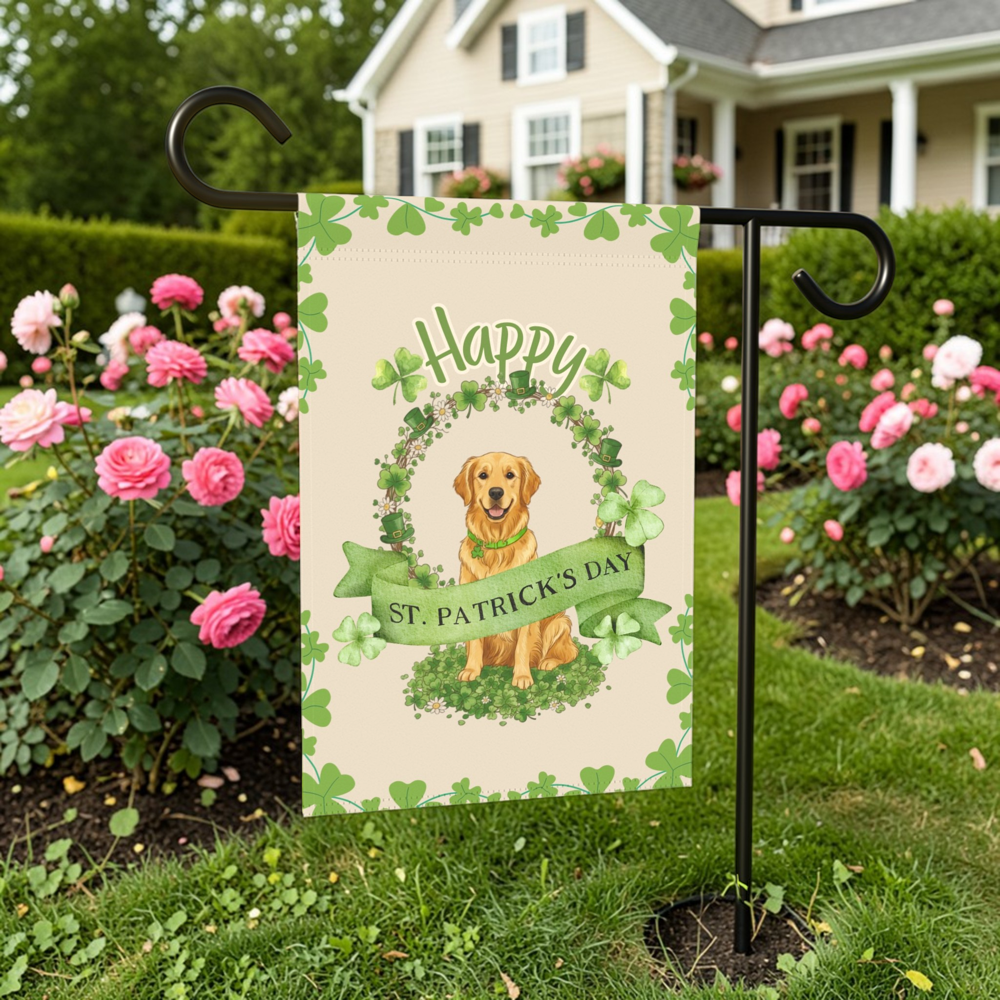 Happy St. Patrick’s Day Golden Retriever Garden Flag
