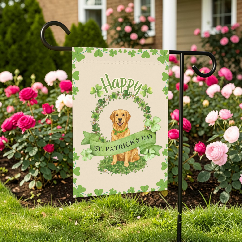 Happy St. Patrick’s Day Golden Retriever Garden Flag