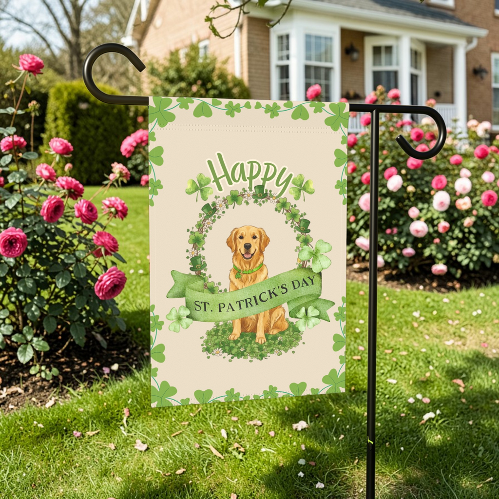 Happy St. Patrick’s Day Golden Retriever Garden Flag
