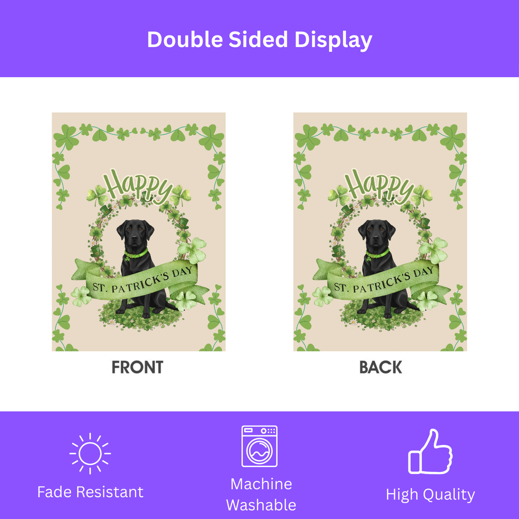 Happy St. Patrick's Day Black Labrador Retriever Garden Flag - double-sided design - Dragonfire Gardens