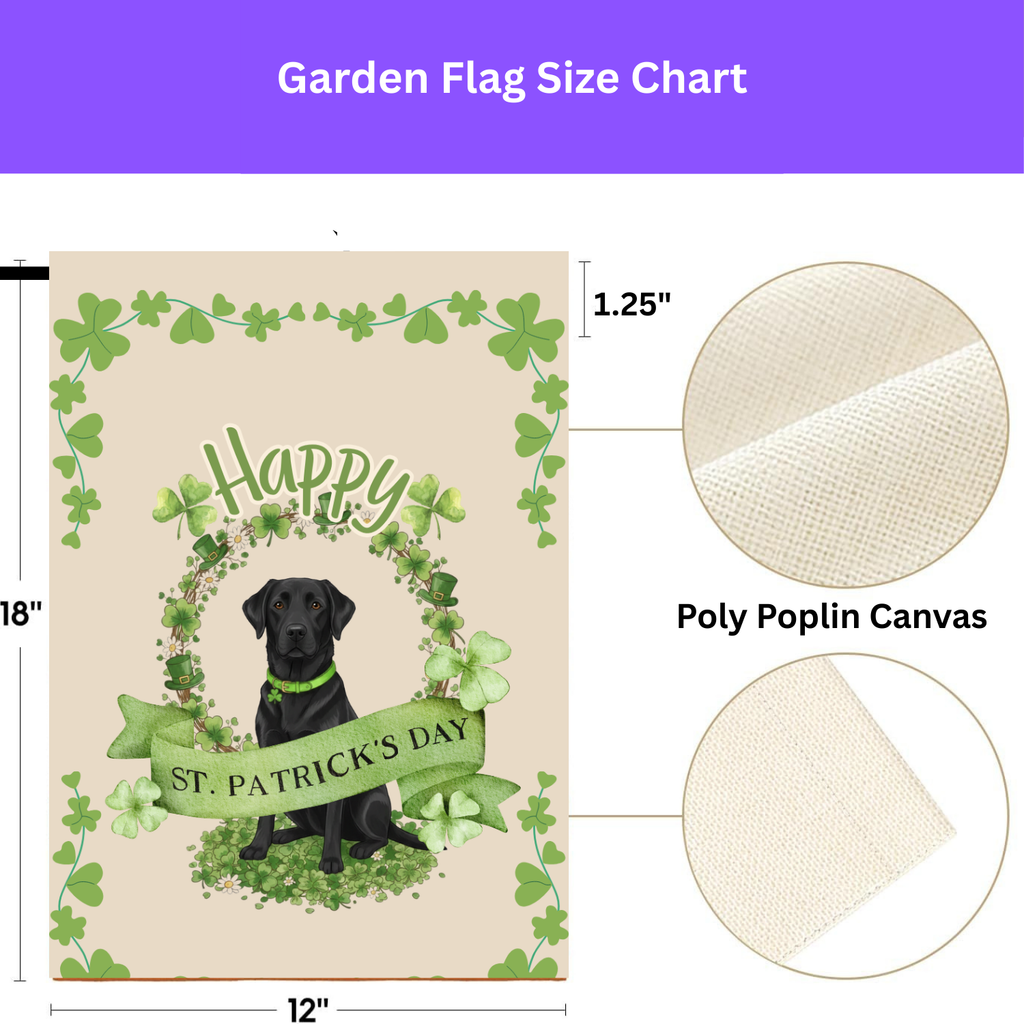 Happy St. Patrick's Day Black Labrador Retriever Garden Flag - porch decor - Dragonfire Gardens