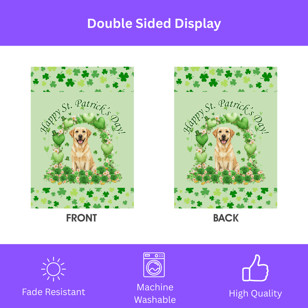 Happy St. Patrick's Day Arch Yellow Labrador Retriever Garden Flag - double-sided design - Dragonfire Gardens