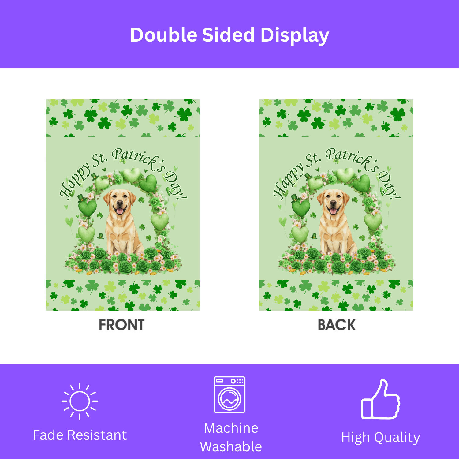Happy St. Patrick's Day Arch Yellow Labrador Retriever Garden Flag - double-sided design - Dragonfire Gardens