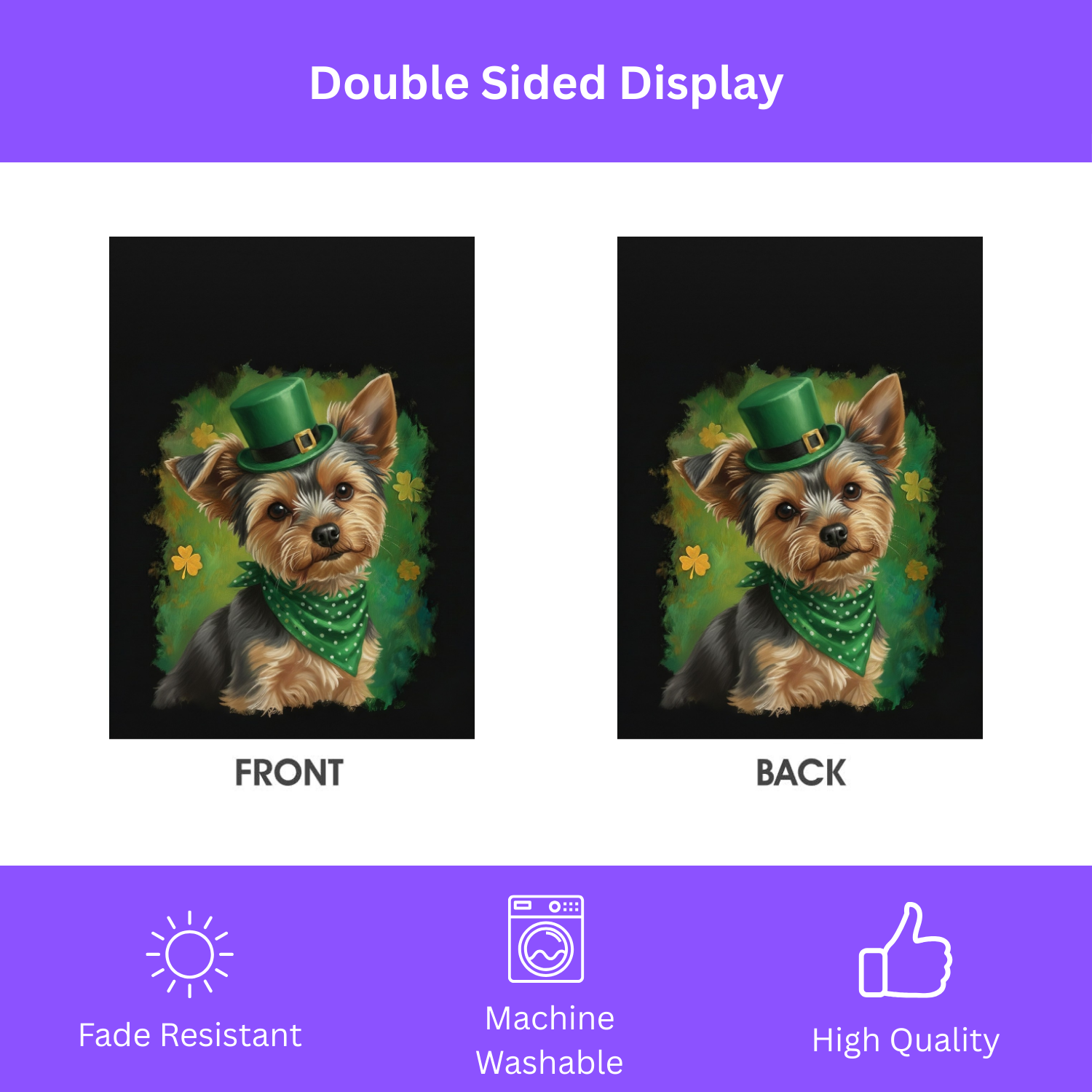 Green Top Hat Yorkshire Terrier St. Patrick's Day Garden Flag - double-sided design - Dragonfire Gardens