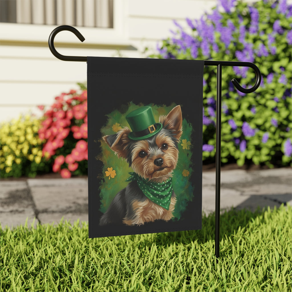 Green Top Hat Yorkshire Terrier St. Patrick's Day Garden Flag - outdoor display - Dragonfire Gardens