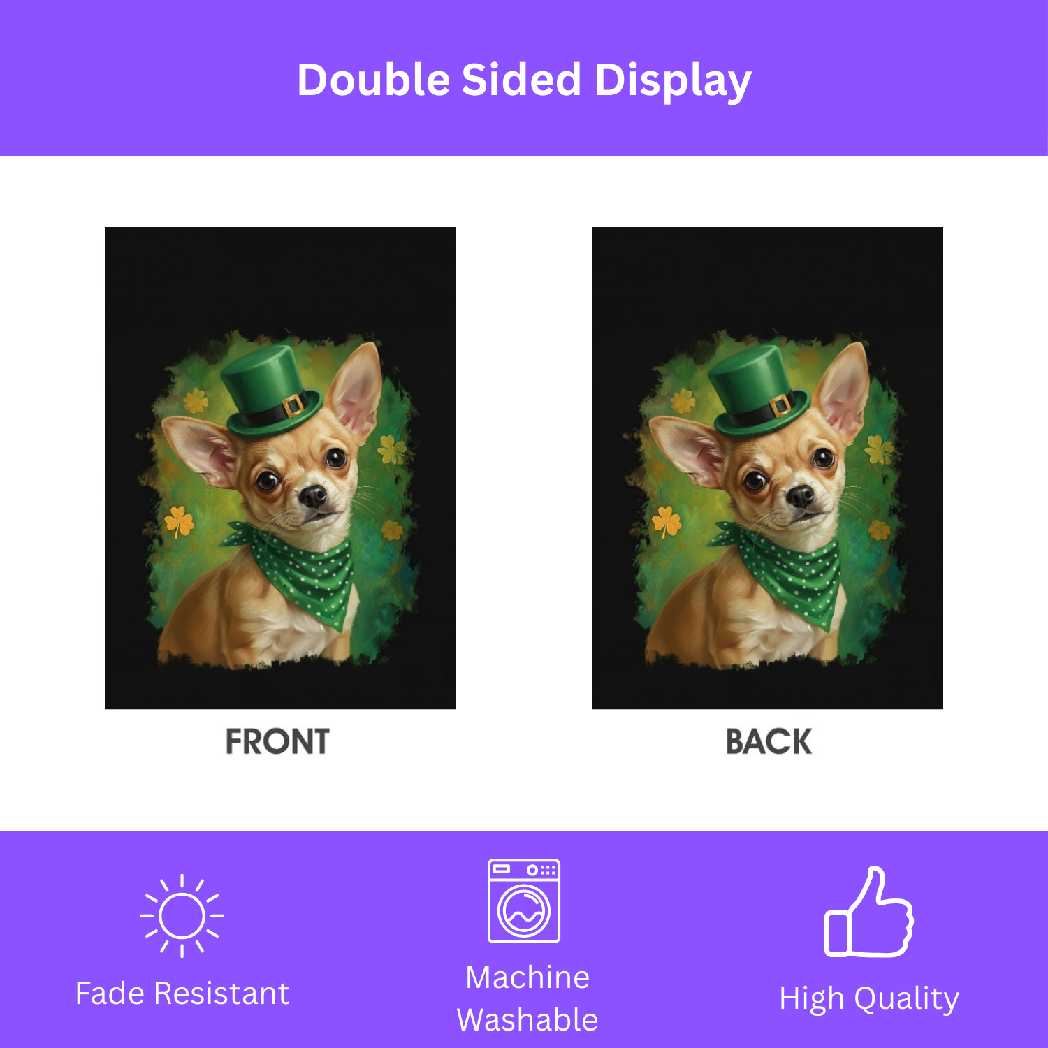 Green Top Hat Chihuahua St. Patrick’s Garden Flag - double-sided design - Dragonfire Gardens