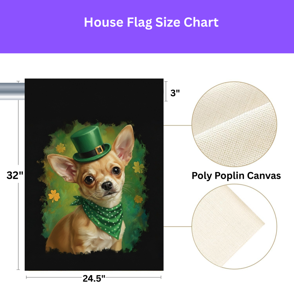 Green Top Hat Chihuahua St. Patrick’s Garden Flag - porch decor - Dragonfire Gardens
