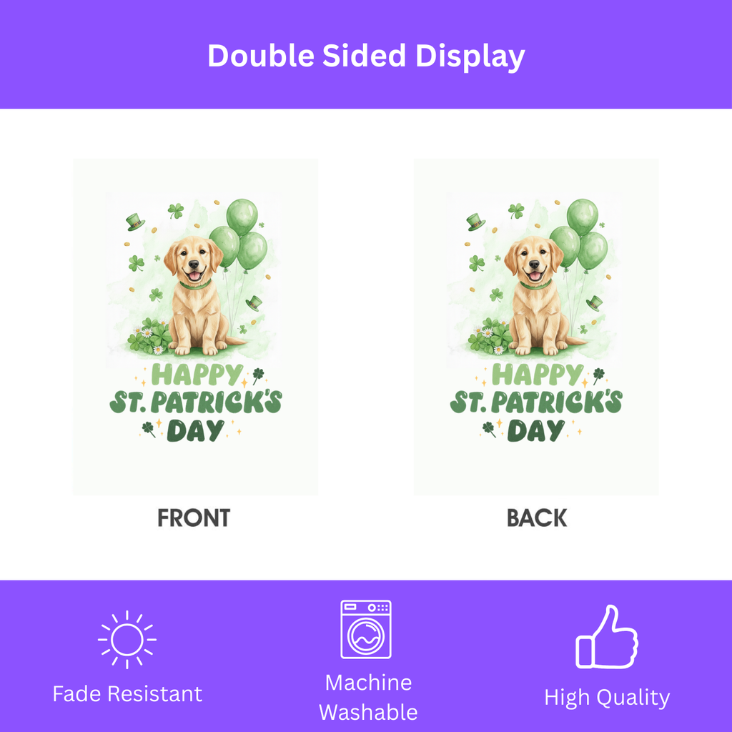 Golden Retriever Puppy St. Patrick's Day Garden Flag - double-sided design - Dragonfire Gardens