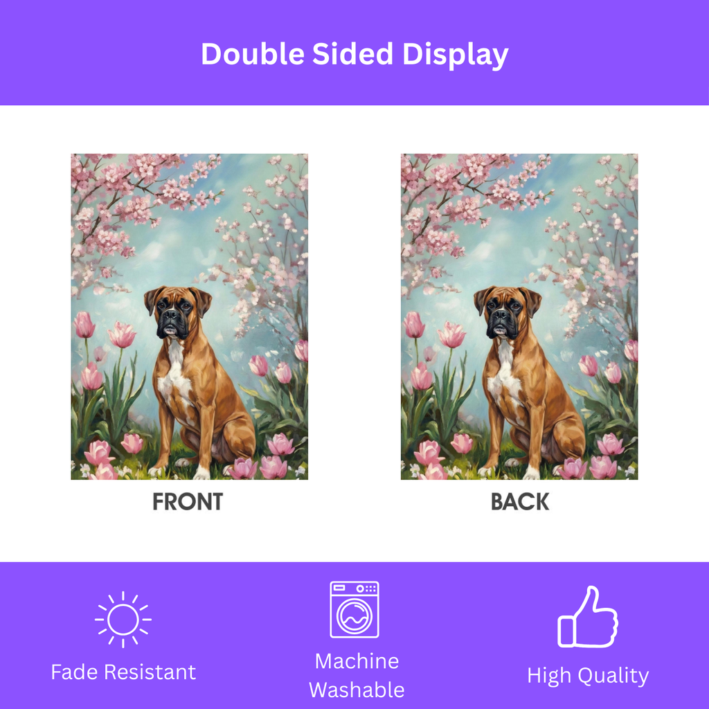 Boxer In Tulips Spring Garden Flag