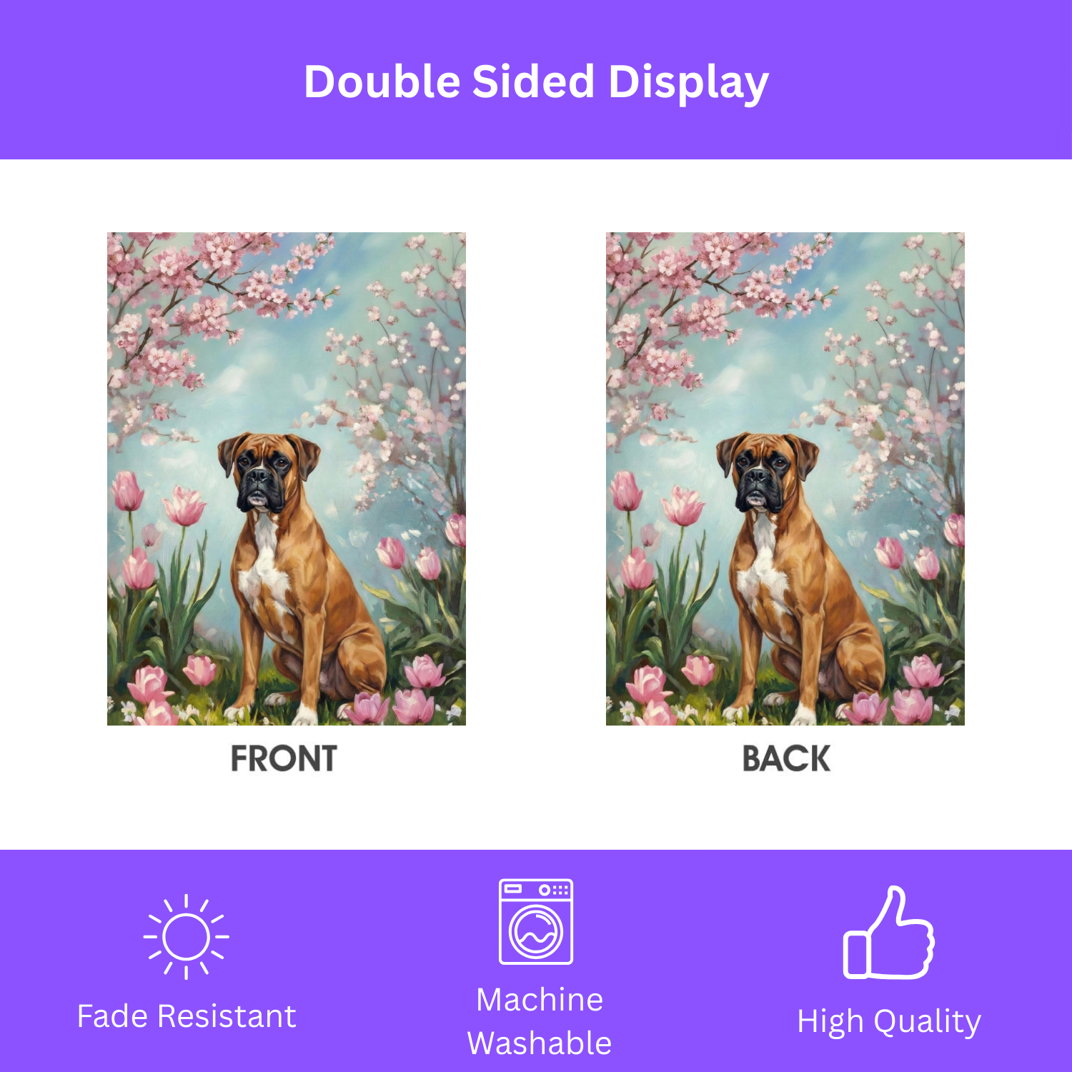 Boxer In Tulips Spring Garden Flag