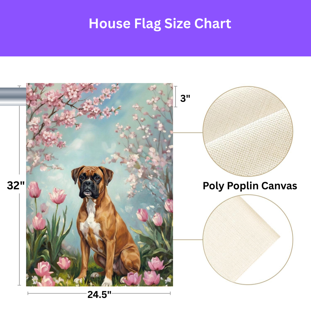 Boxer In Tulips Spring Garden Flag