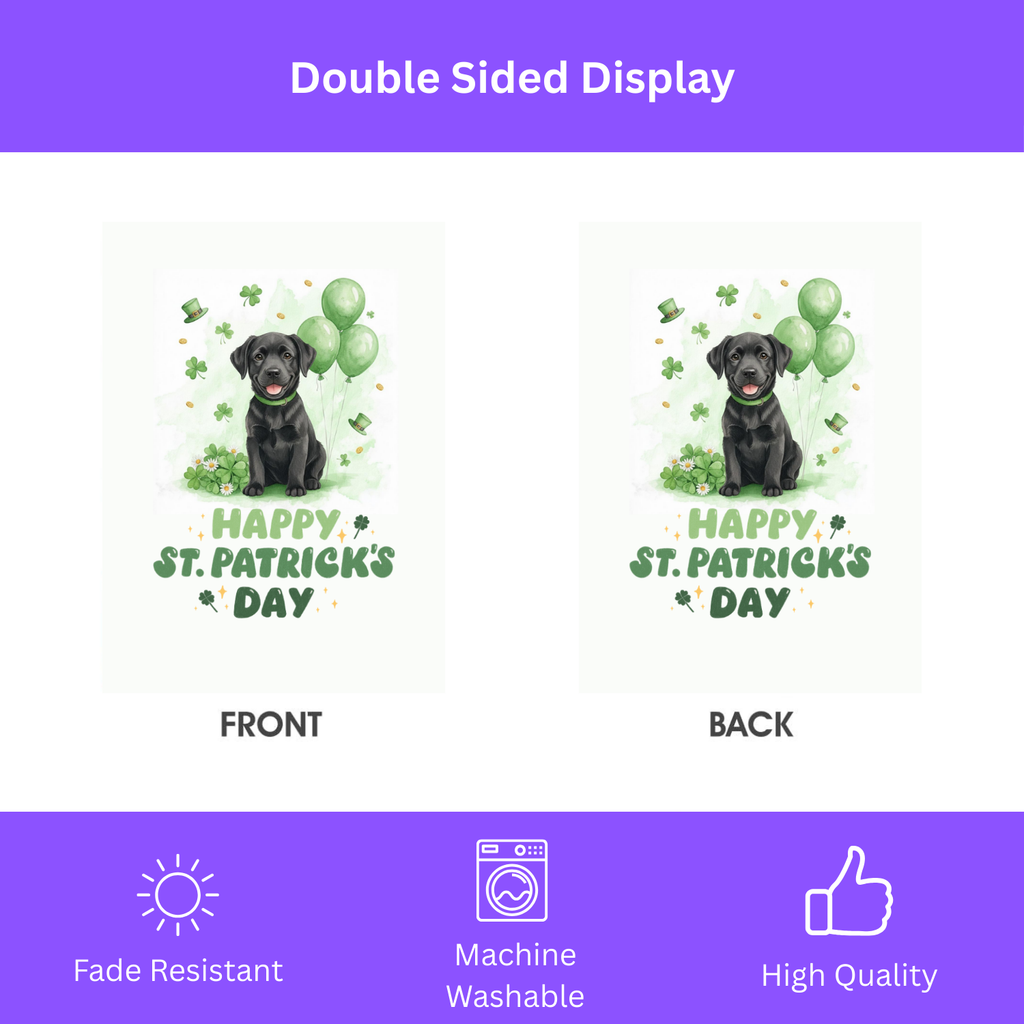 Black Labrador Retriever Puppy St. Patrick's Day Garden Flag - double-sided design - Dragonfire Gardens