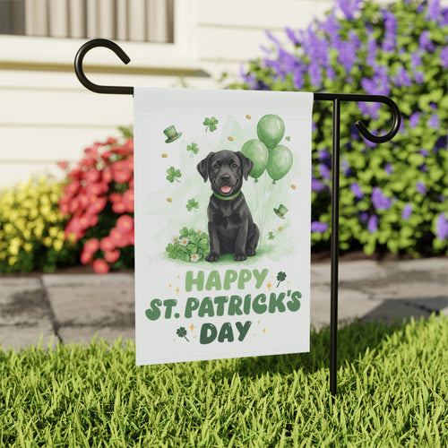 Black Labrador Retriever Puppy St. Patrick's Day Garden Flag - outdoor display - Dragonfire Gardens