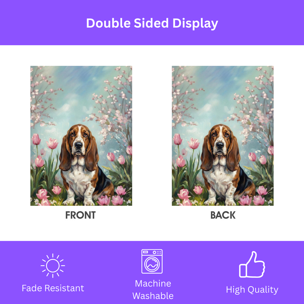 Basset Hound In Tulips Spring Garden Flag