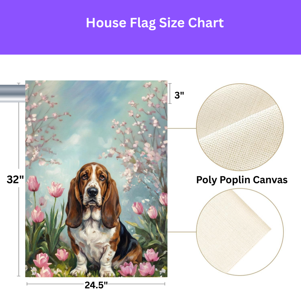 Basset Hound In Tulips Spring Garden Flag