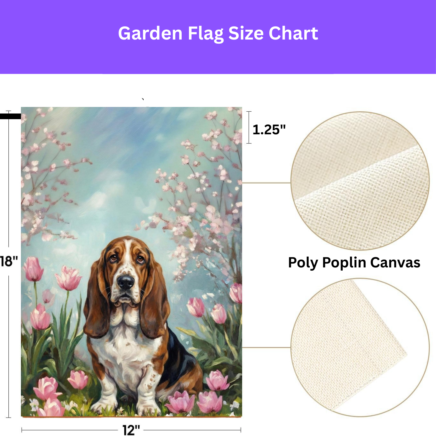 Basset Hound In Tulips Spring Garden Flag