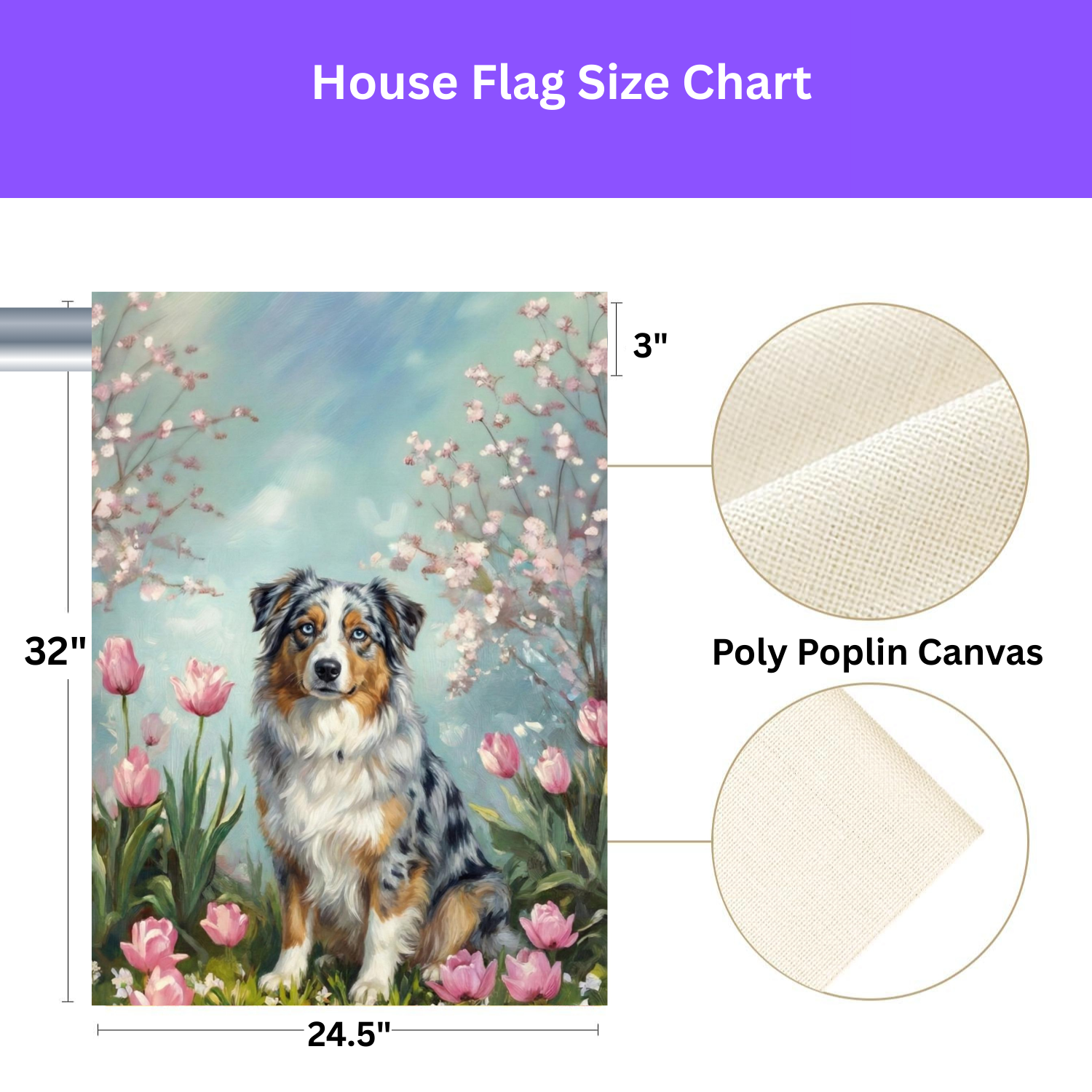 Australian Shepherd In Tulips Garden Flag