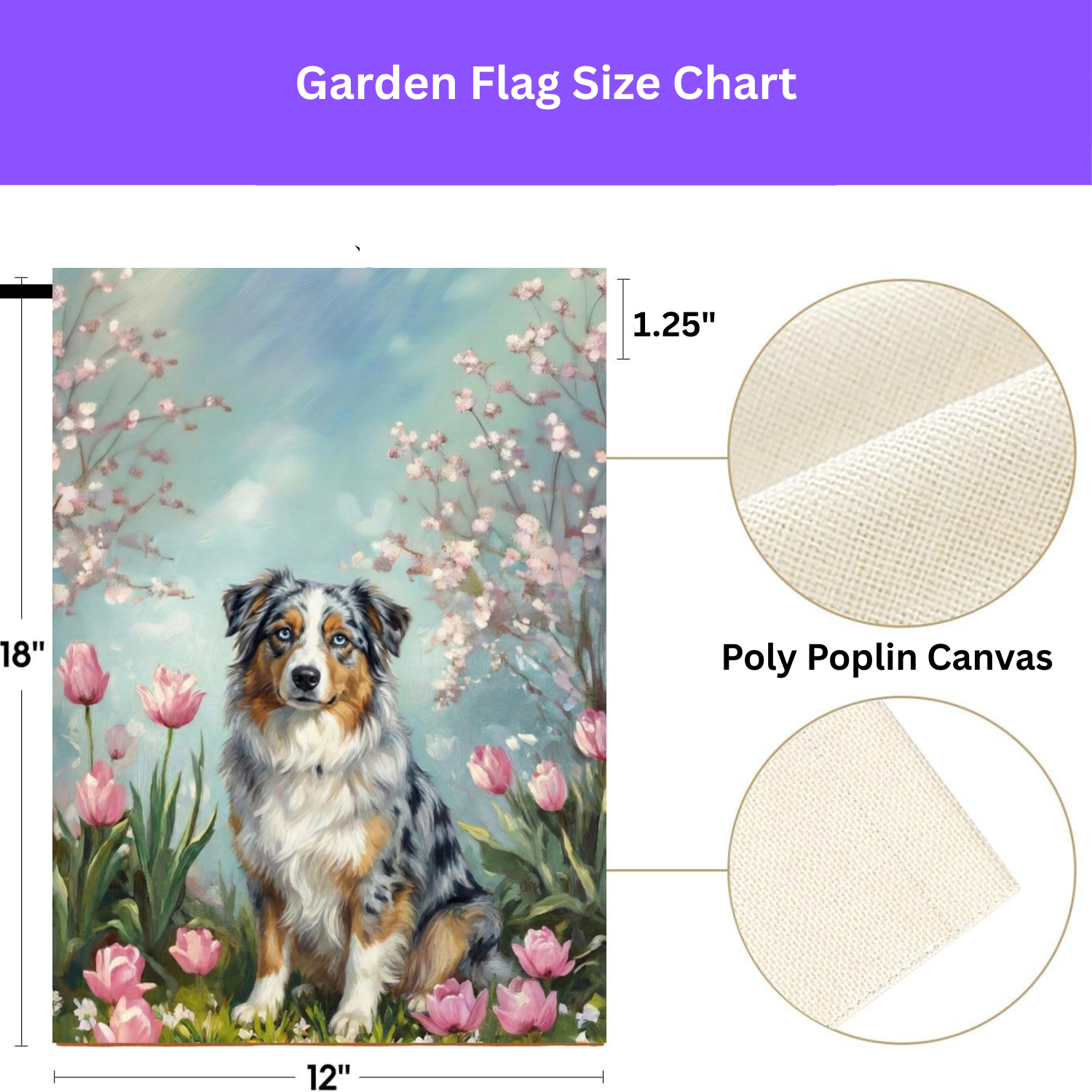 Australian Shepherd In Tulips Garden Flag