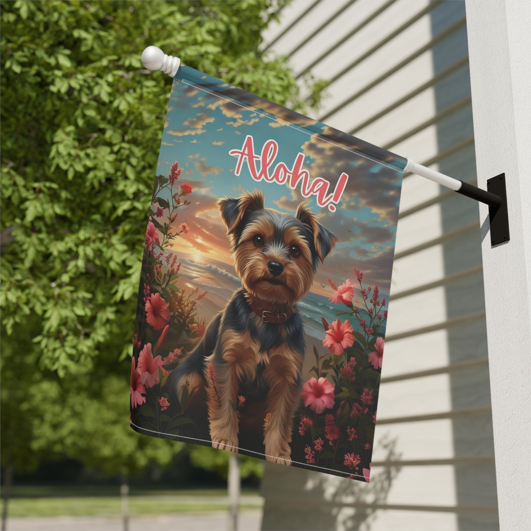 Aloha Yorkshire Terrier Garden Flag