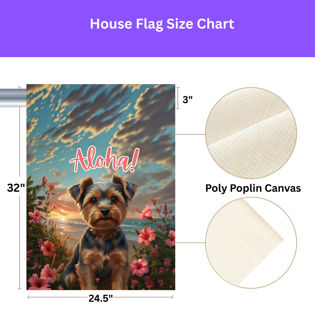 Aloha Yorkshire Terrier Garden Flag - yard display - Dragonfire Gardens