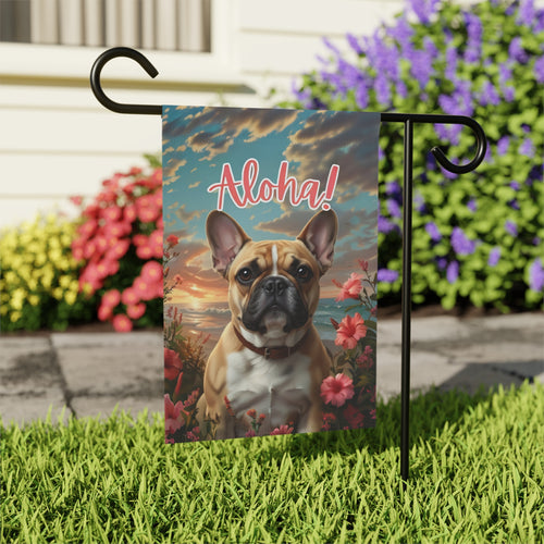 Aloha French Bulldog Garden Flag - outdoor display - Dragonfire Gardens