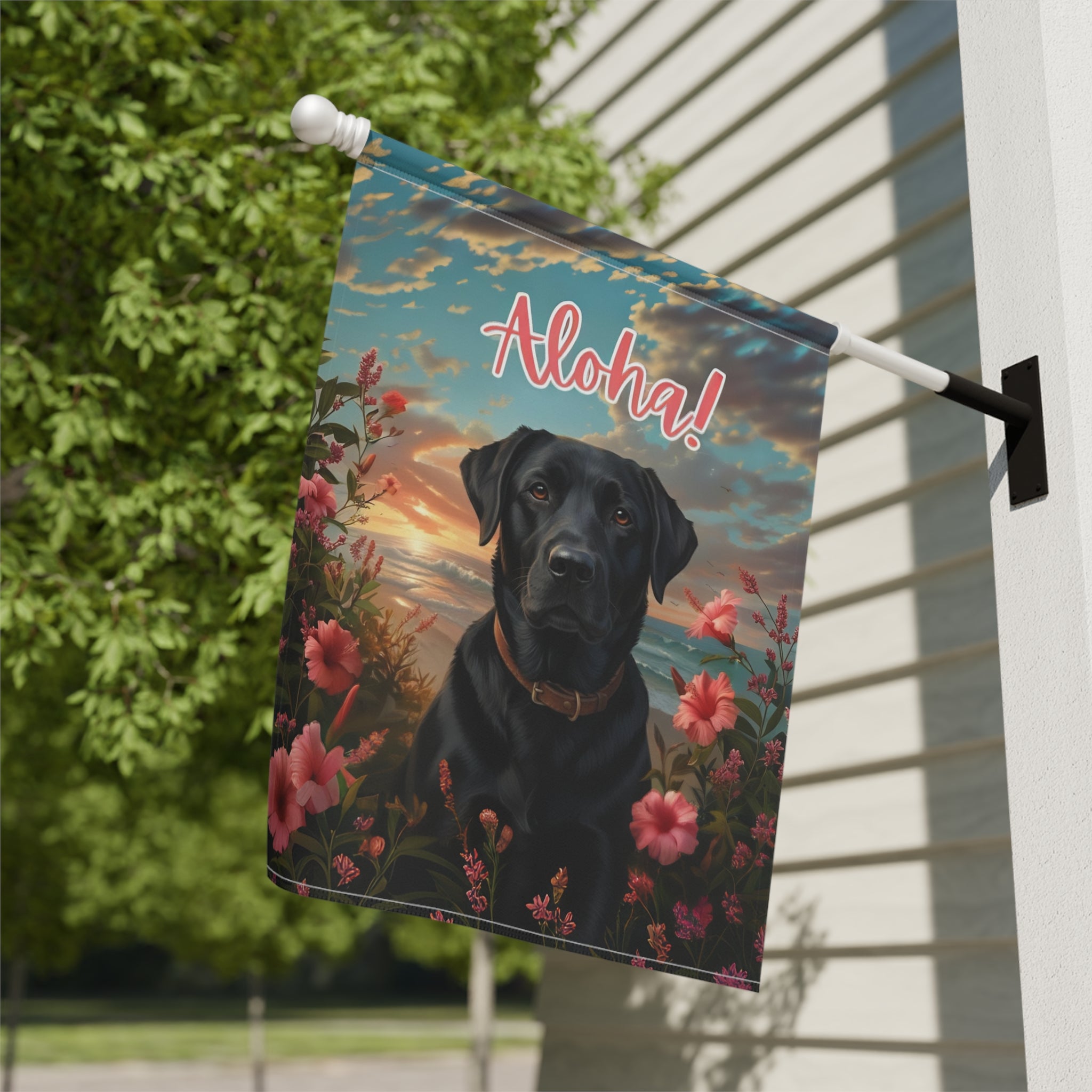 Aloha Black Labrador Retriever Garden Flag