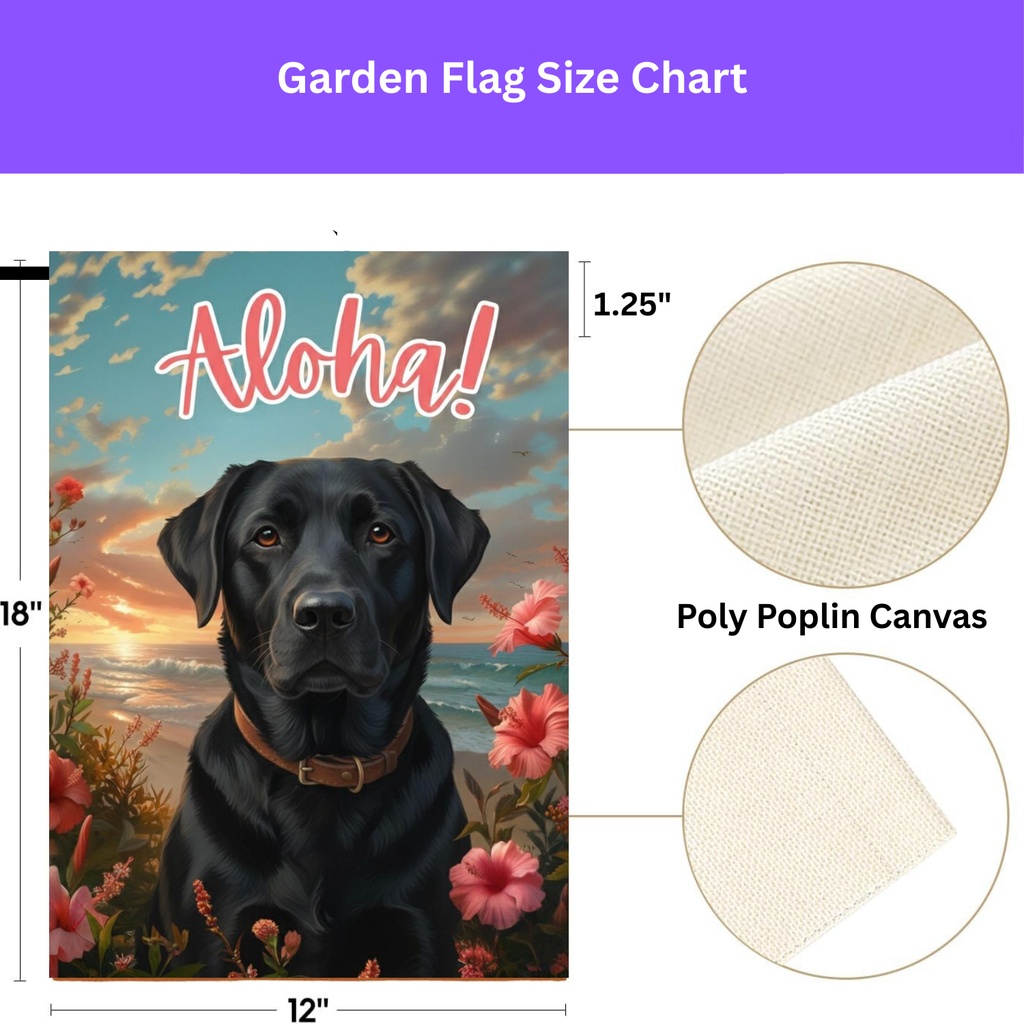 Aloha Black Labrador Retriever Garden Flag - porch decor - Dragonfire Gardens