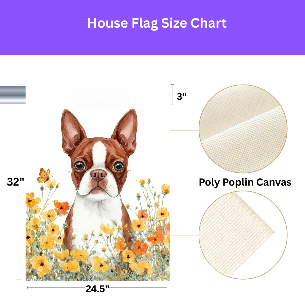 Yellow Poppies Red Boston Terrier Welcome Garden Flag - yard display - Dragonfire Gardens