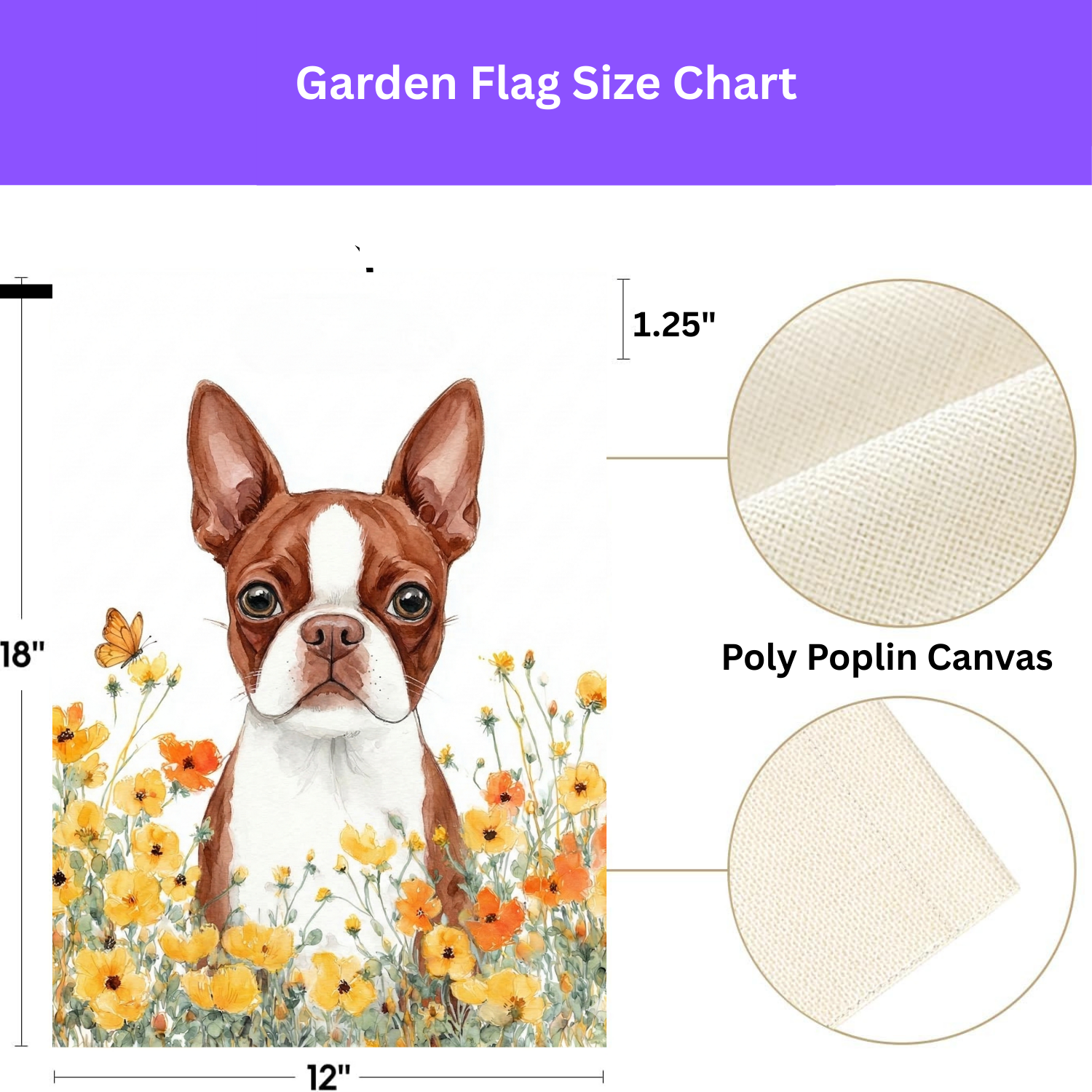 Yellow Poppies Red Boston Terrier Welcome Garden Flag - porch decor - Dragonfire Gardens