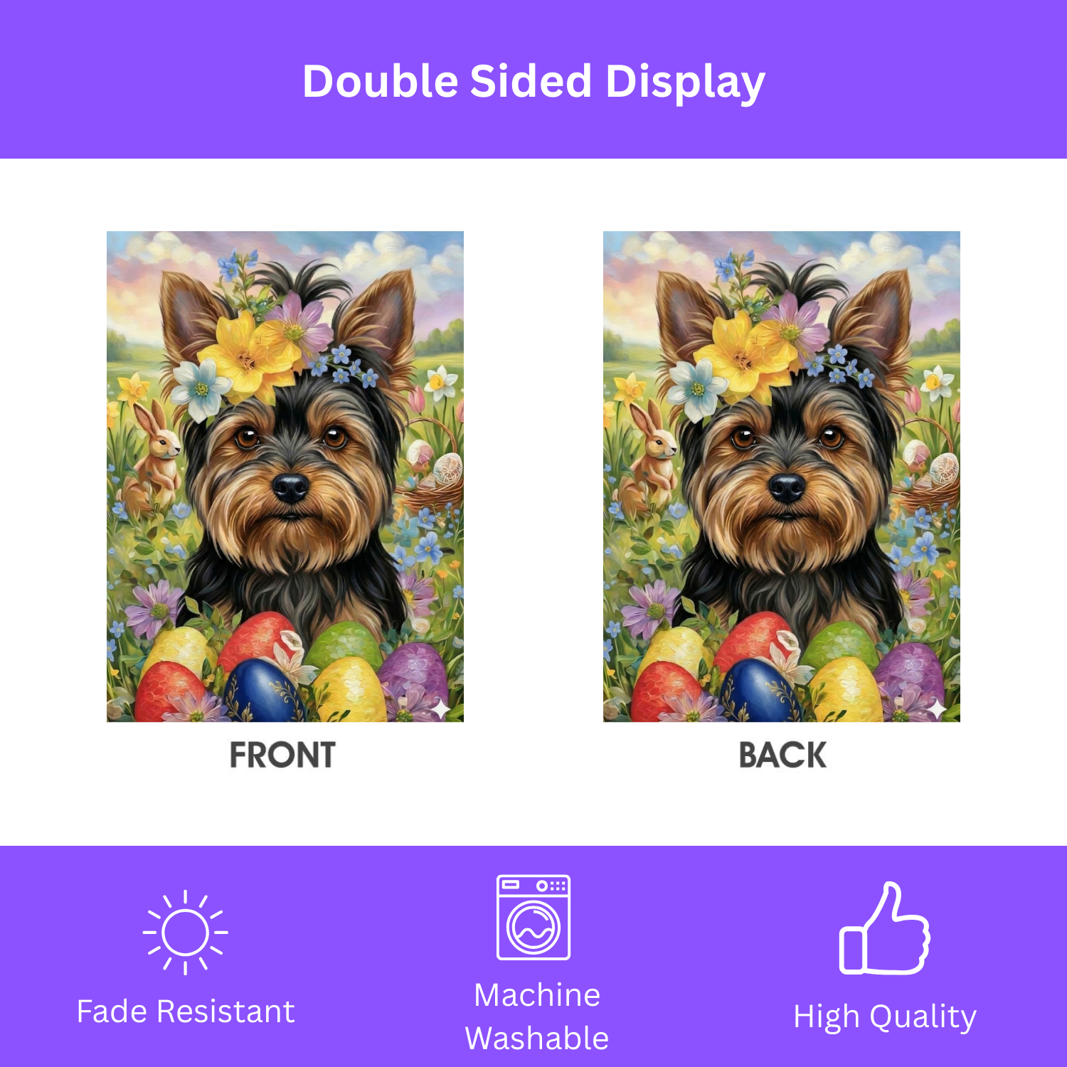 Yorkshire Terrier Flowers and Eggs Easter Garden Flag