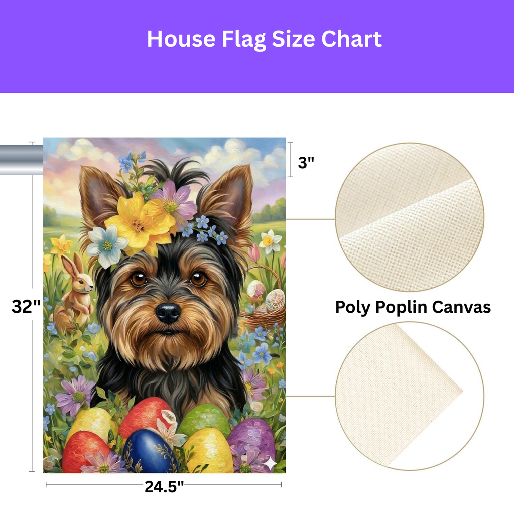 Yorkshire Terrier Flowers and Eggs Easter Garden Flag