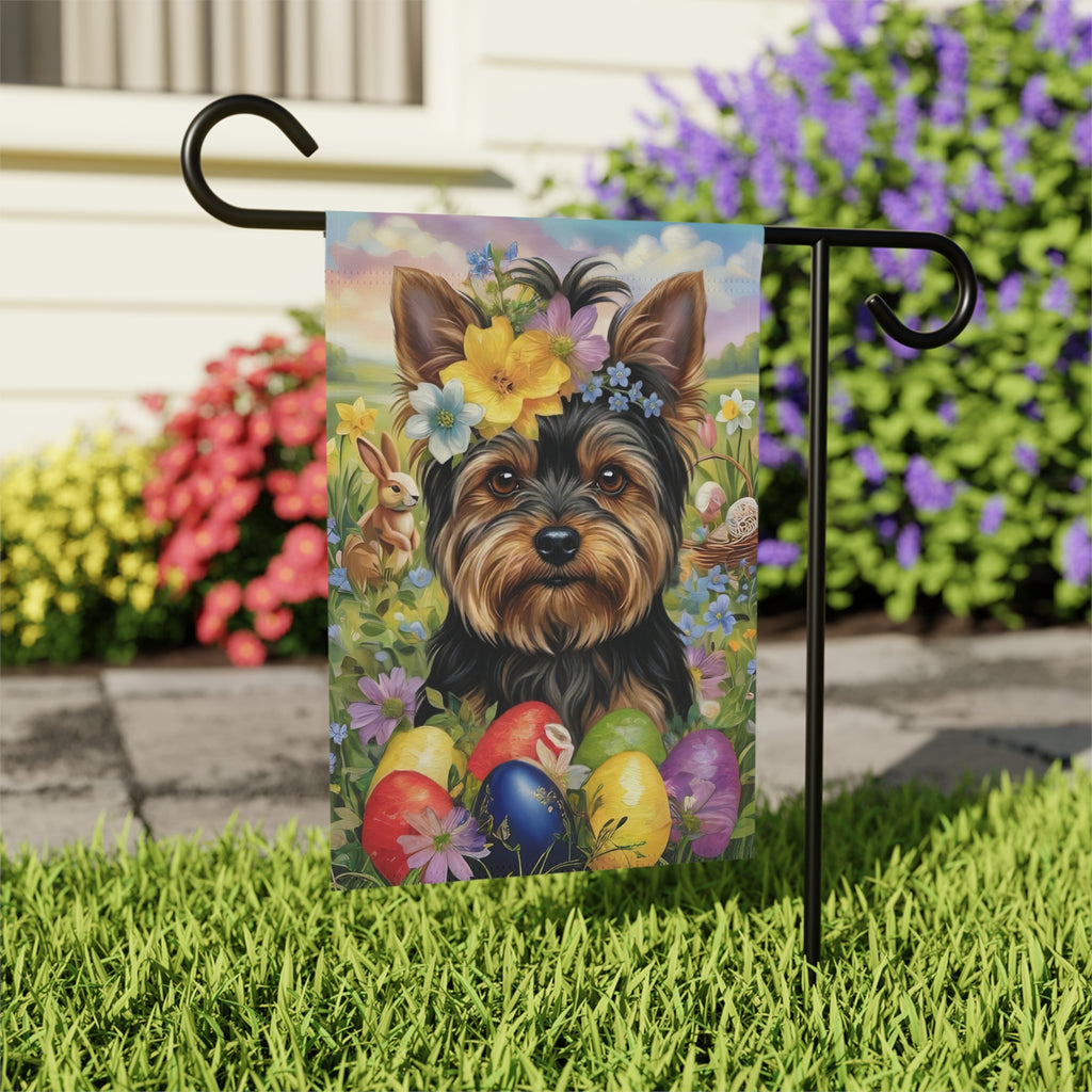 Yorkshire Terrier Flowers and Eggs Easter Garden Flag