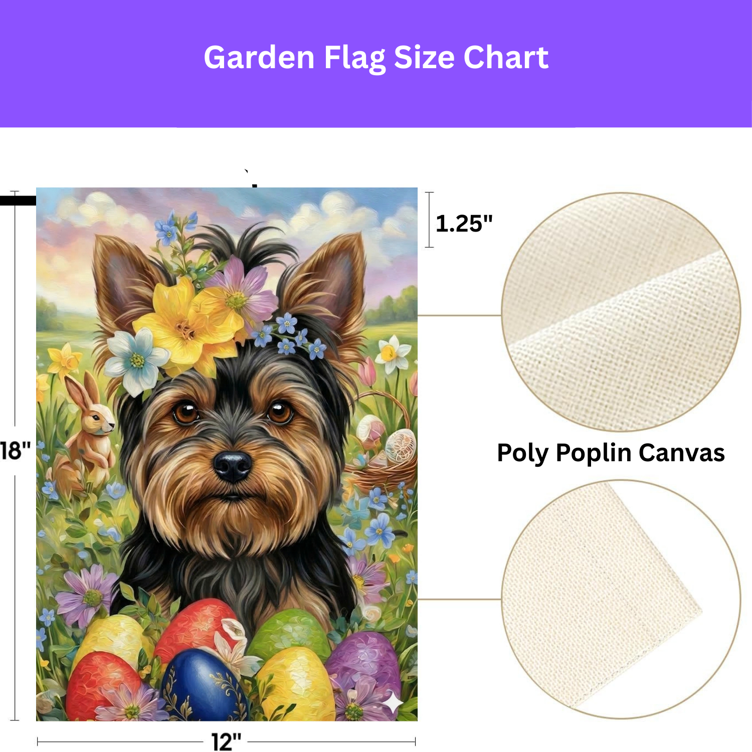 Yorkshire Terrier Flowers and Eggs Easter Garden Flag