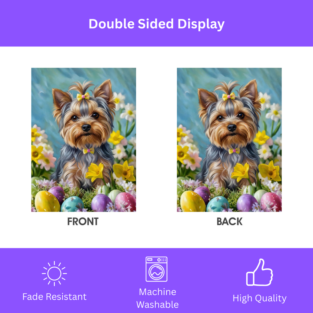 Yorkshire Terrier Flowers and Easter Eggs Garden Flag