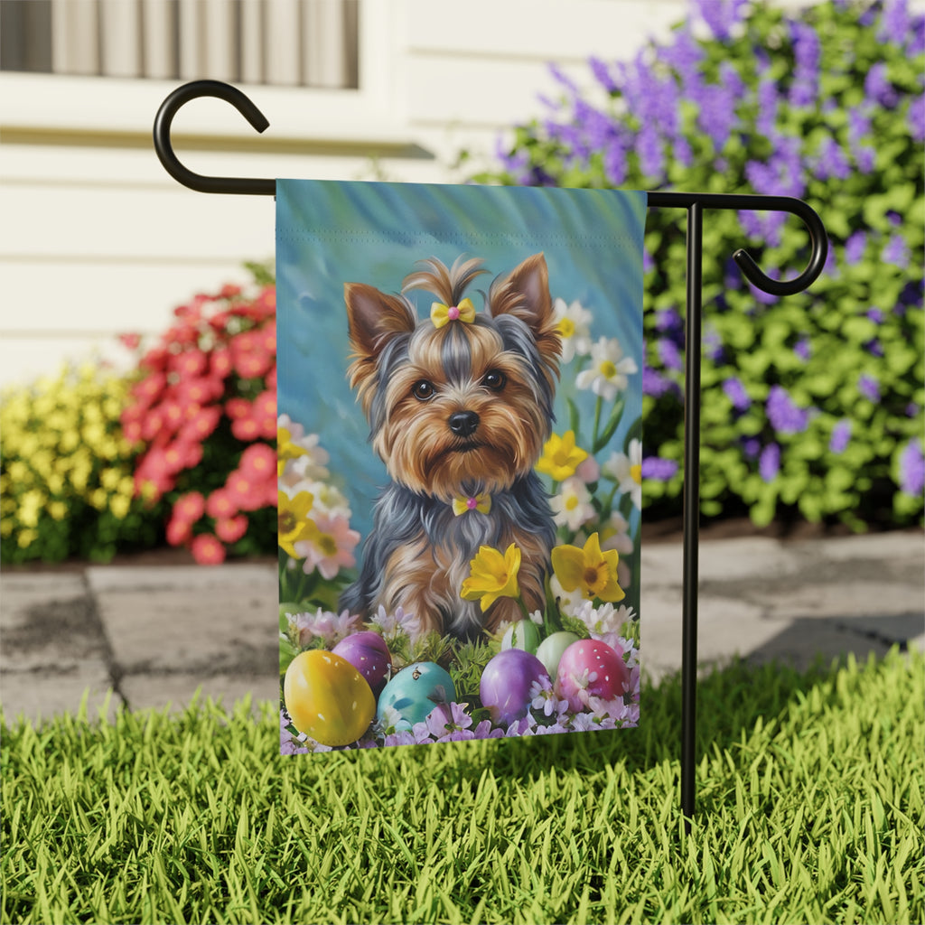 Yorkshire Terrier Flowers and Easter Eggs Garden Flag