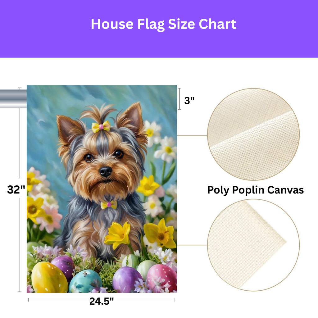 Yorkshire Terrier Flowers and Easter Eggs Garden Flag