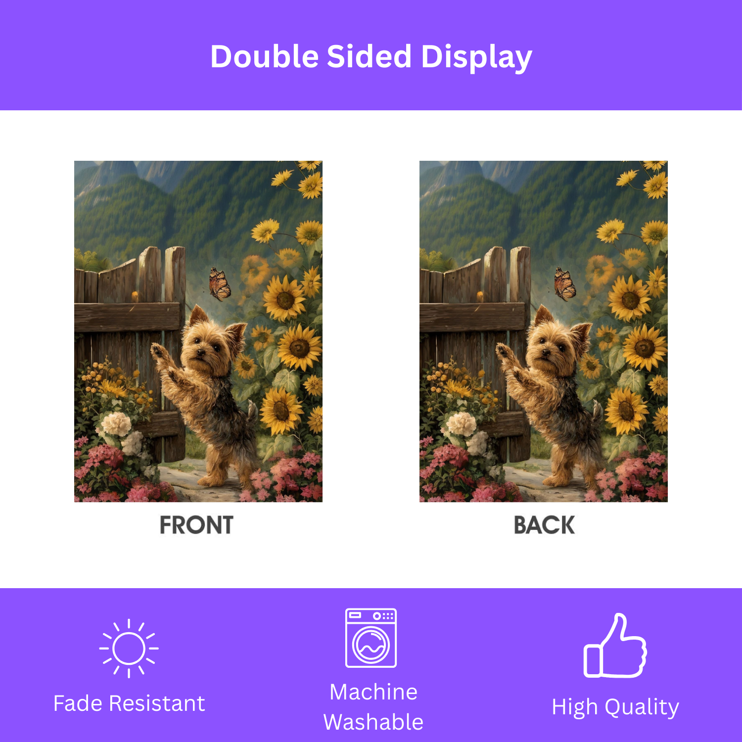 Yorkie and Sunflowers Garden Flag - double-sided design - Dragonfire Gardens