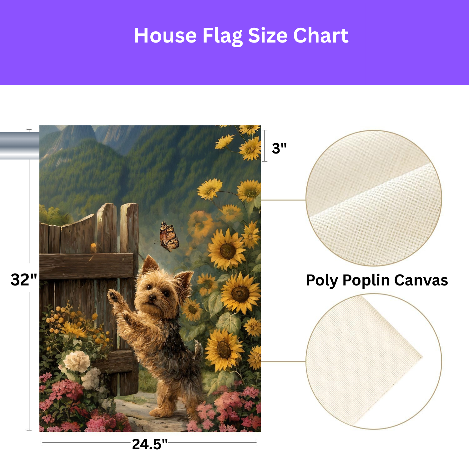Yorkie and Sunflowers Garden Flag - yard display - Dragonfire Gardens