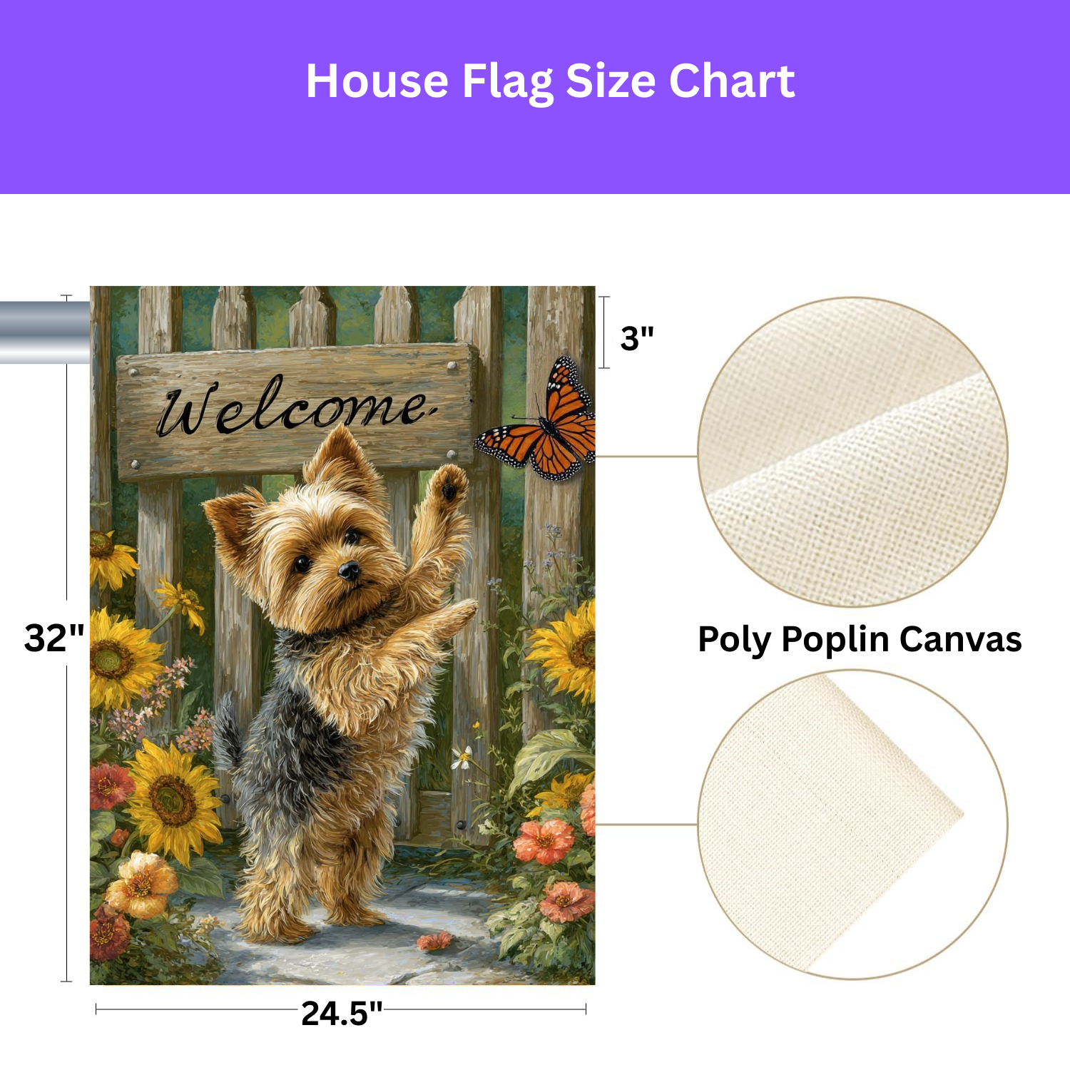 Yorkie and Butterfly Welcome Garden Flag - yard display - Dragonfire Gardens