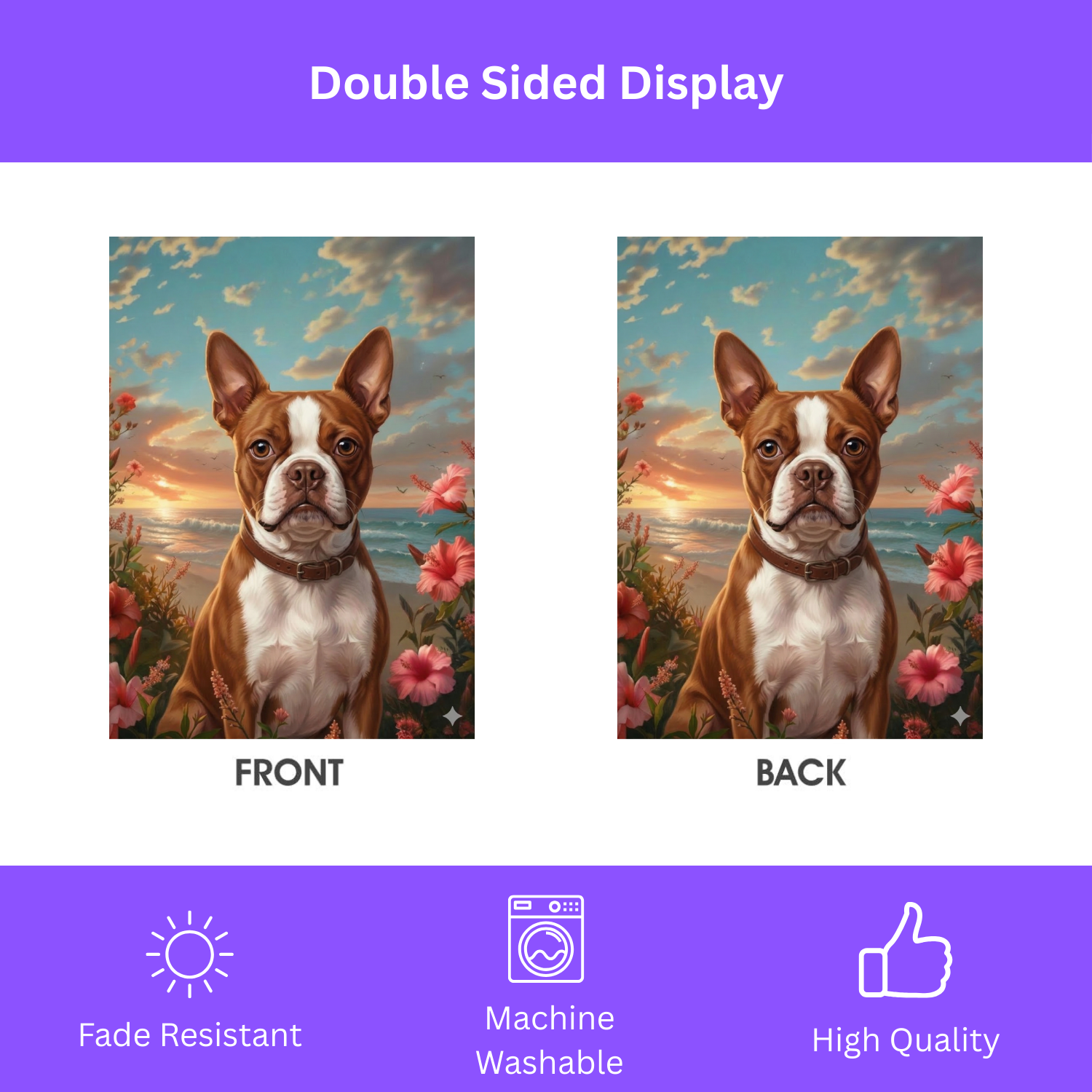 Tropical Sunset Red Boston Terrier Garden Flag