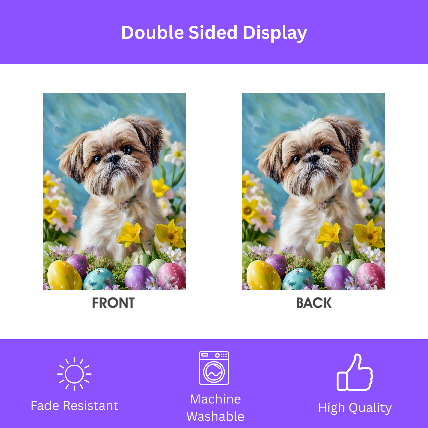 Shih Tzu Flowers and Easter Eggs Garden Flag